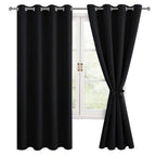 Hiasan Blackout Curtains For Bedroom, 52 X 63 Inches Length - Thermal Insulated & Light Blocking Window Curtains For Living Room, 2 Drape Panels Sewn With Tiebacks, Black