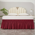 Meila Wrap Around Bed Skirt Three Fabric Sides Elastic Dust Ruffled 16 Inch Tailored Drop,Easy To Install Fade Resistant-Burgundy, Queen/King