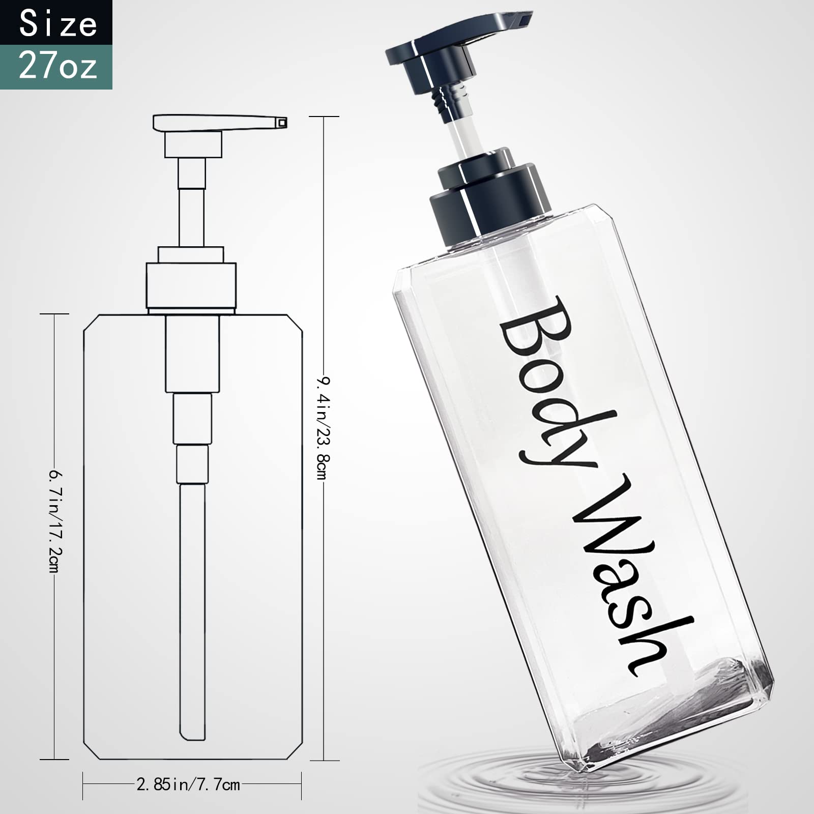 Shampoo And Conditioner Dispenser(Clear, Set Of 3, 27Oz)- Refillable & Emptyshampoo And Conditioner Bottles- Body Wash Dispenser