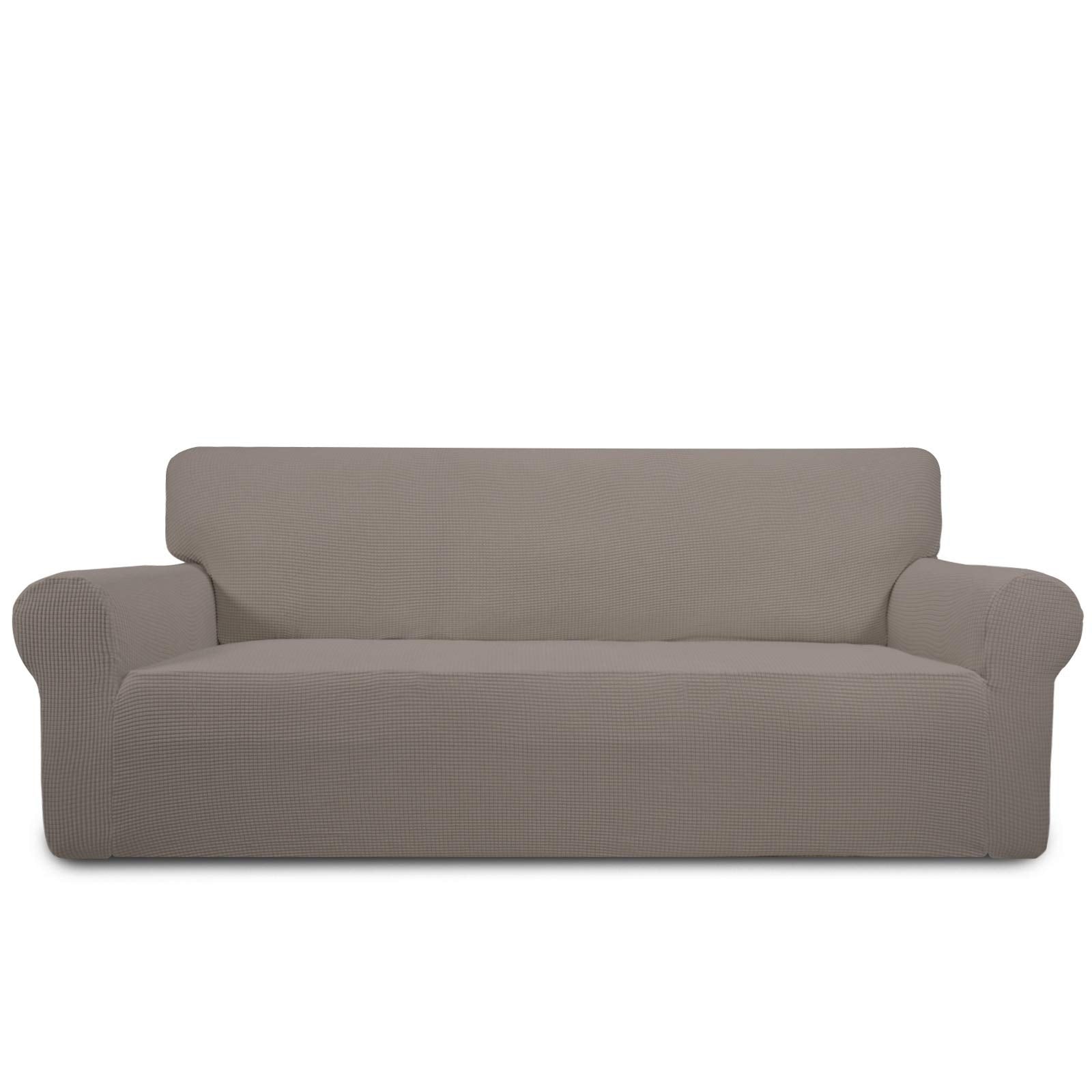Purefit Stretch Sofa Slipcover – Spandex Jacquard Non Slip Soft Couch Sofa Cover, Washable Furniture Protector With Non Skid Foam And Elastic Bottom For Kids (Sofa, Taupe)