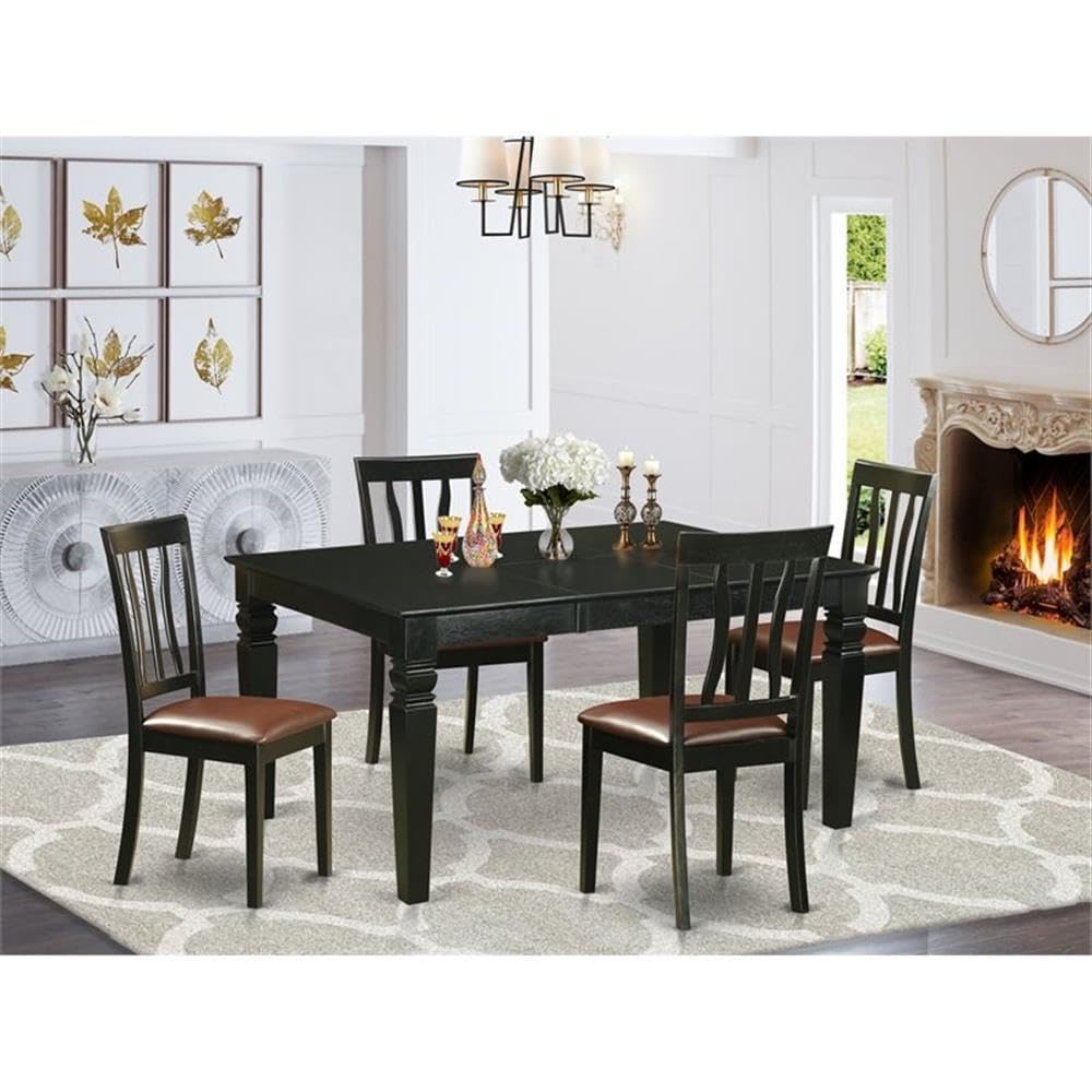 East West Furniture WEAN5-BLK-LC 5 Piece Dining Table Set for 4 Includes a Rectangle Kitchen Table with Butterfly Leaf and 4 Faux Leather Kitchen Dining Chairs, 42x60 Inch, Black