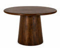 Rare Crafters Dining Table | Solid Mango Wood Round Dining Table With Tapered Pedestal Base & Rich Brown Finish | Modern Wooden