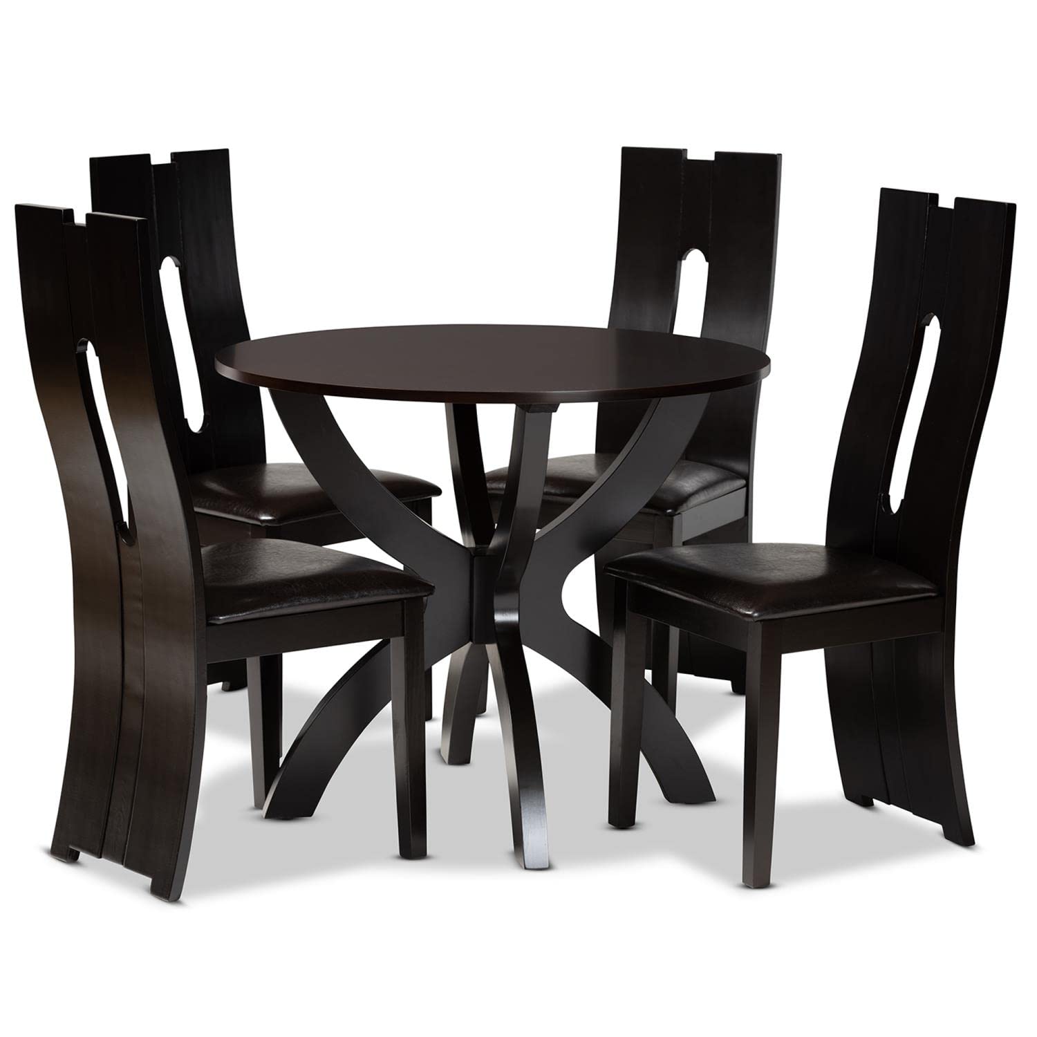Baxton Studio Ronda Dark Brown Faux Leather Wood 5-Piece Dining Set