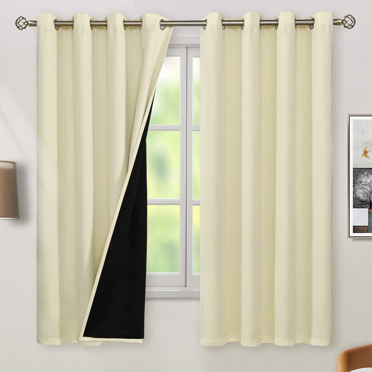 Bgment Thermal Insulated 100% Blackout Curtains 69 Inch Length 2 Panels, Total Light Blocking Curtains For Bedroom, Grommet Wind
