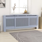 vidaXL Radiator Cover with Adjustable Length, Slatted Design Heater Cover Cabinet with Storage Shelf, Hide Cluttered Pipes, MDF, 55.5-80.7''x7.5''x32.1'', Grey