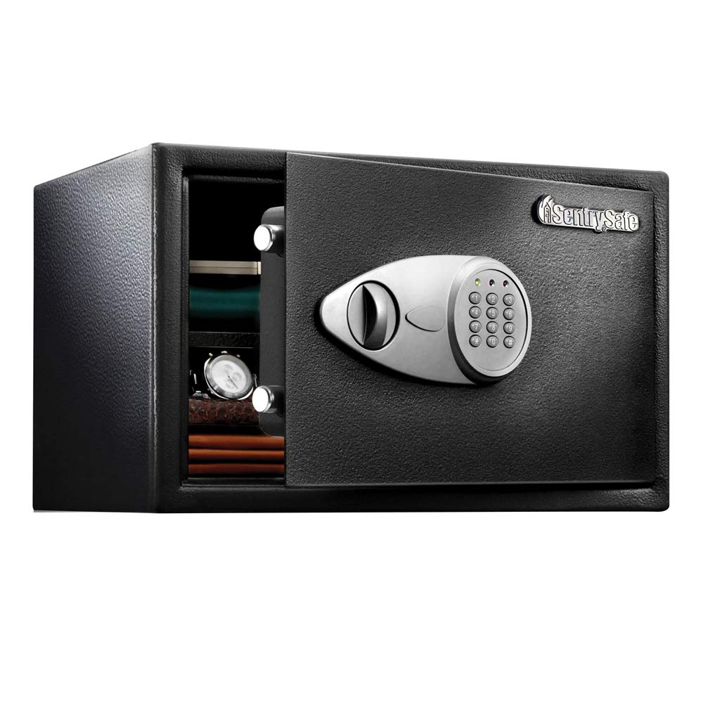 Sentry Safe Home Safe With Shelf And Digital Keypad And Charger Cord Access Ex: 10.6 X 16.9 X 14.6 Inches, Black