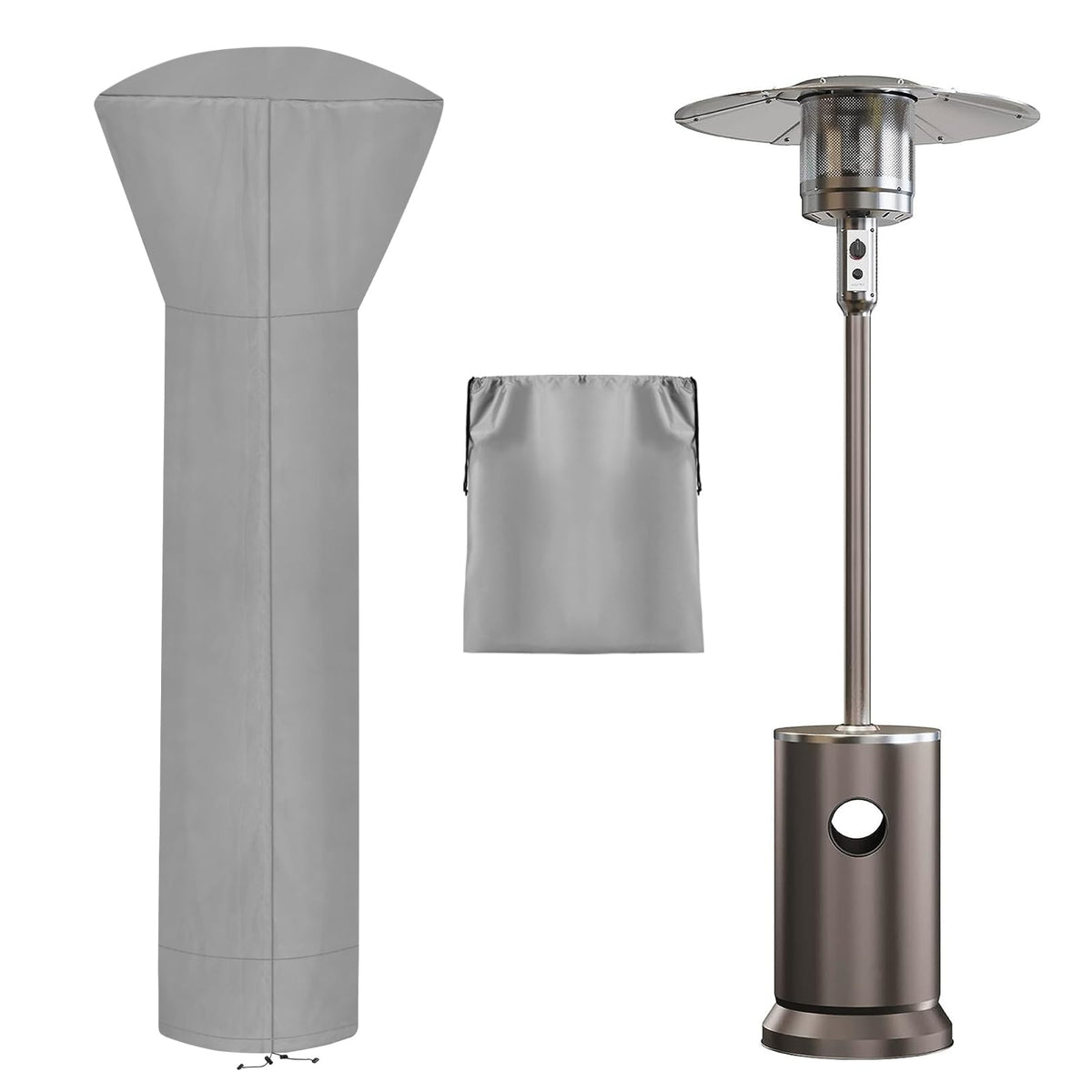 Outdoorlines Waterproof Outdoor Patio Heater Covers With Zipper And Storage Bag, Dust-Proof Uv-Resistant Windproof Propane Heavy Duty Heater Cover For Standing Heater, 1 Pack-89Hx33Dx19B Inch Grey