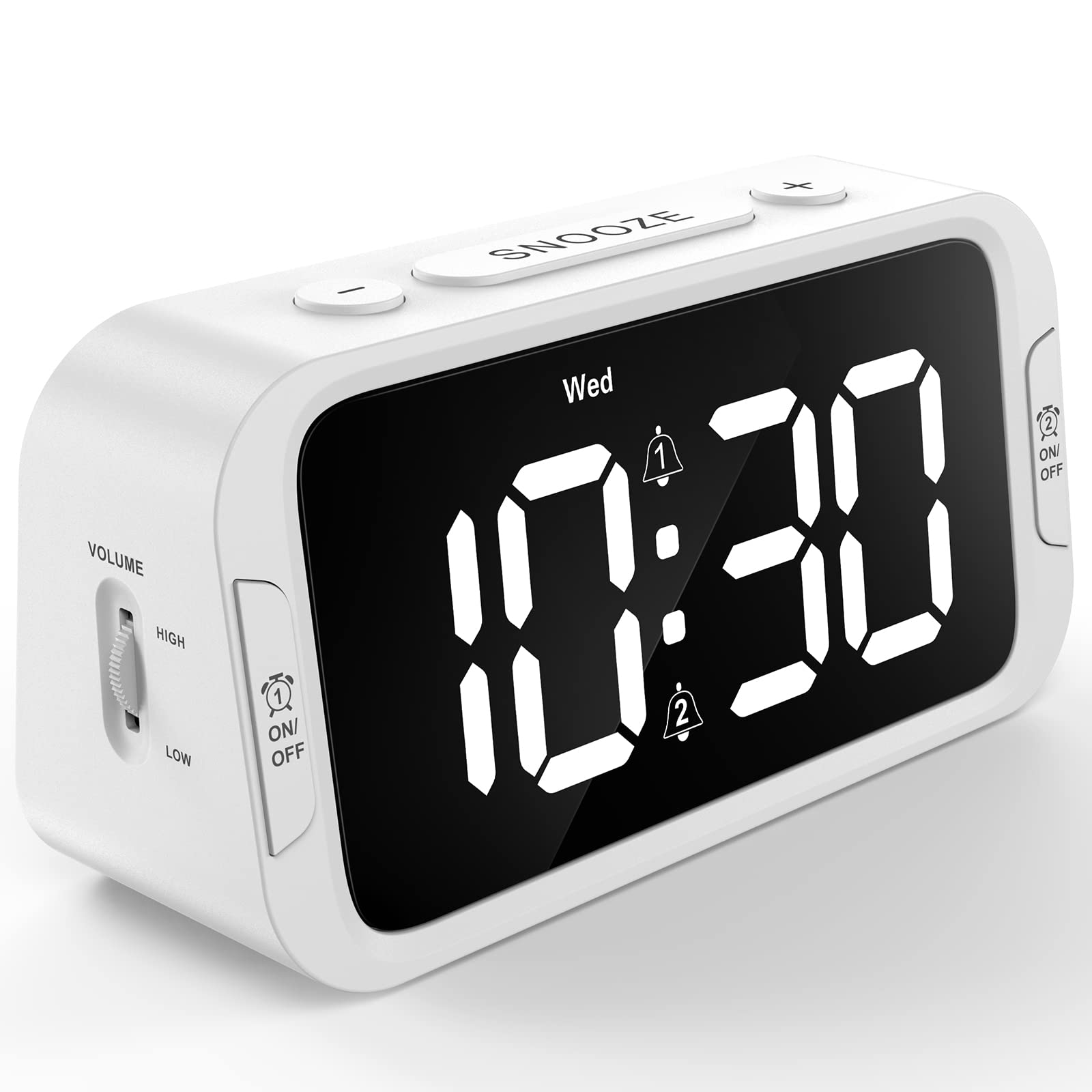 Odokee Digital Dual Alarm Clock for Bedroom, Easy to Set, 0-100% Dimmer, USB Charger, 5 Sound Adjustable Volume, Weekday/Weekend