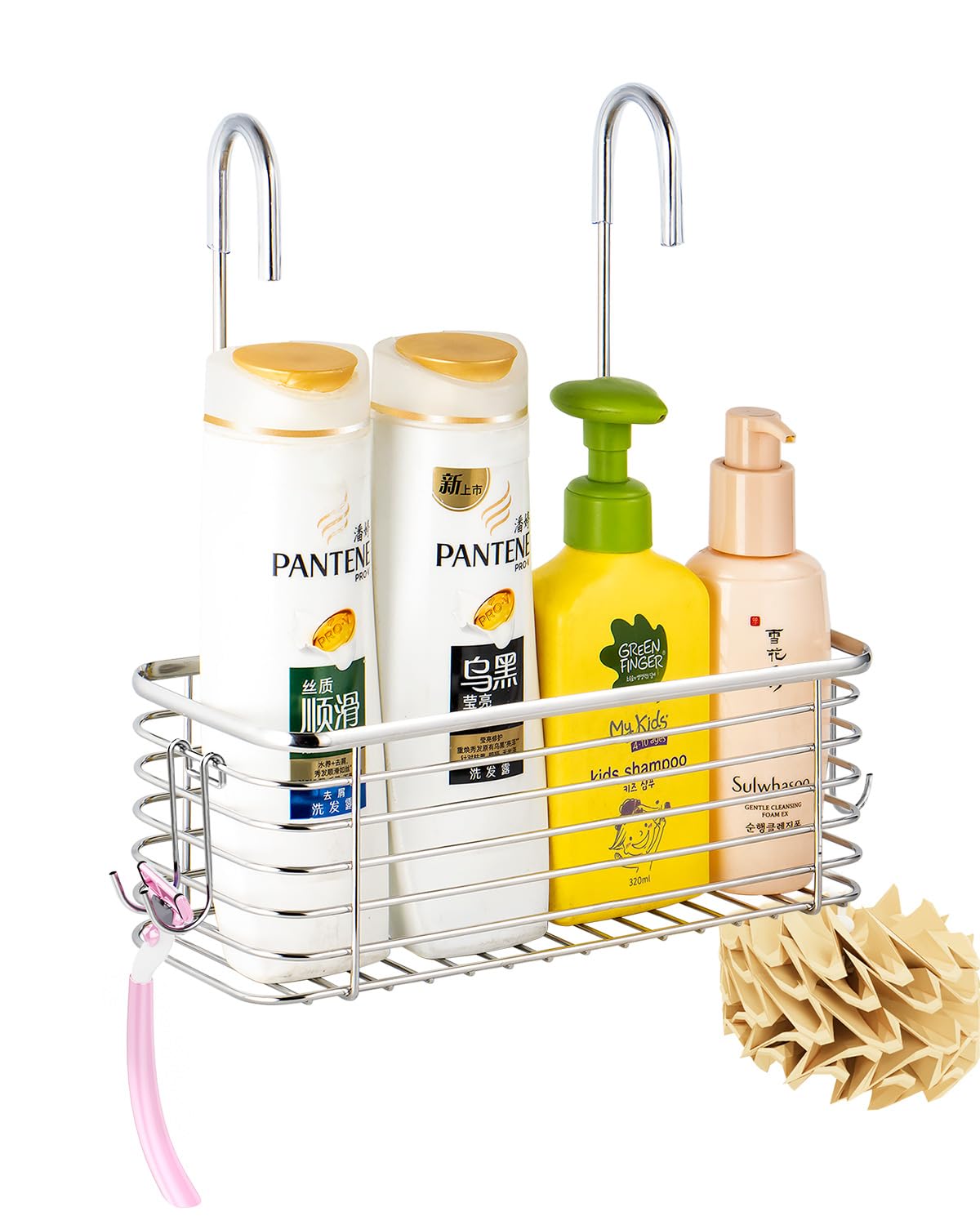 YQh hanging shower rack, bathroom storage rack, shampoo bracket, the back hook can be rotated, and can be hung on the faucet or 