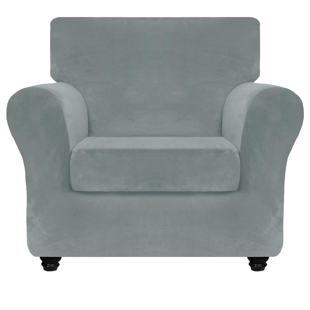 Znsayotx Luxury Velvet Chair Slipcovers With Arm 2 Piece Stretch Chair Covers For Living Room Thick Soft Armchair Slipcover Anti Slip Pet Friendly Furniture Protector (Light Grey),32'-46'(1 Cushion)