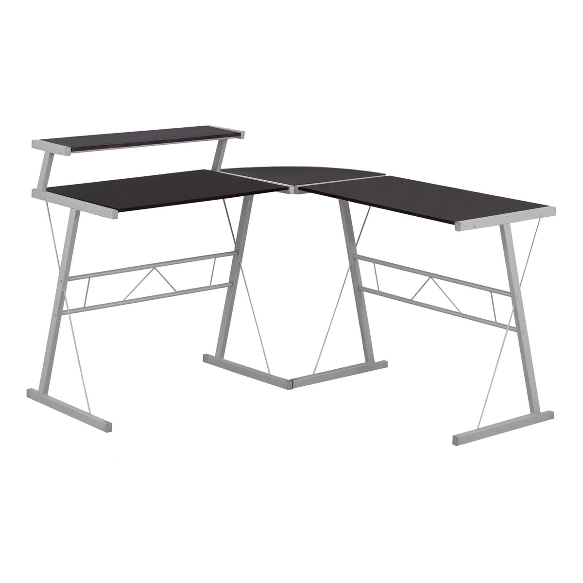 HomeRoots Cappuccino,Silver MDF,Metal Computer Desk - Cappuccino TOP/Silver Metal