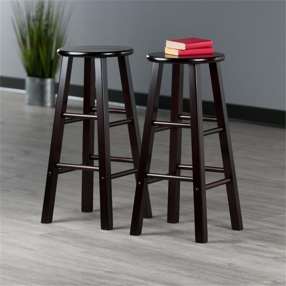 Winsome Element 2-Piece 29In Bar Stool Set, Espresso Finish, Solid Wood, Modern Design