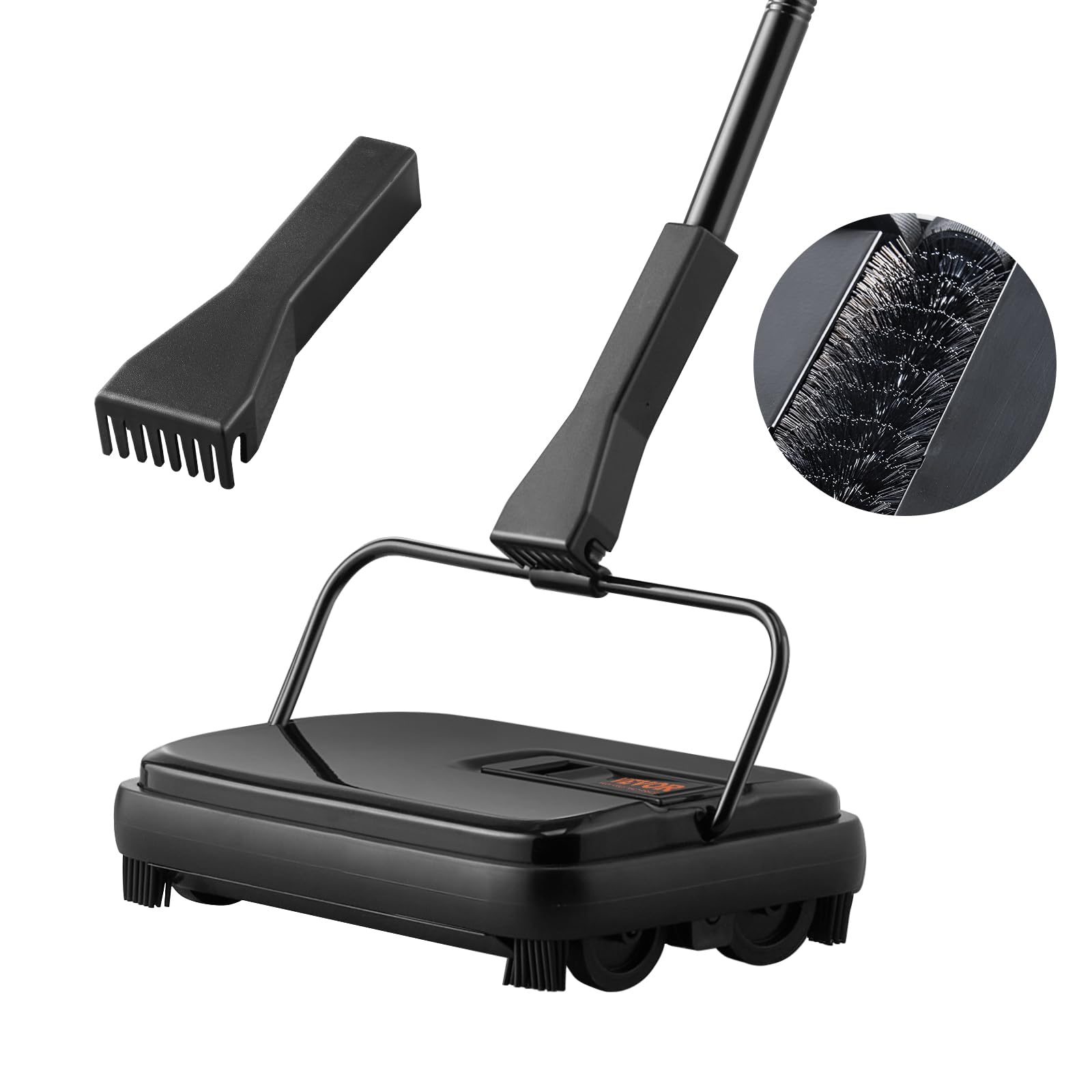 VEVOR Carpet Sweeper Manual, Floor Sweeper with 300 ml Dustbin Capacity Easy to Empty, for Home Office Carpets Pet Hair Dust, Bl