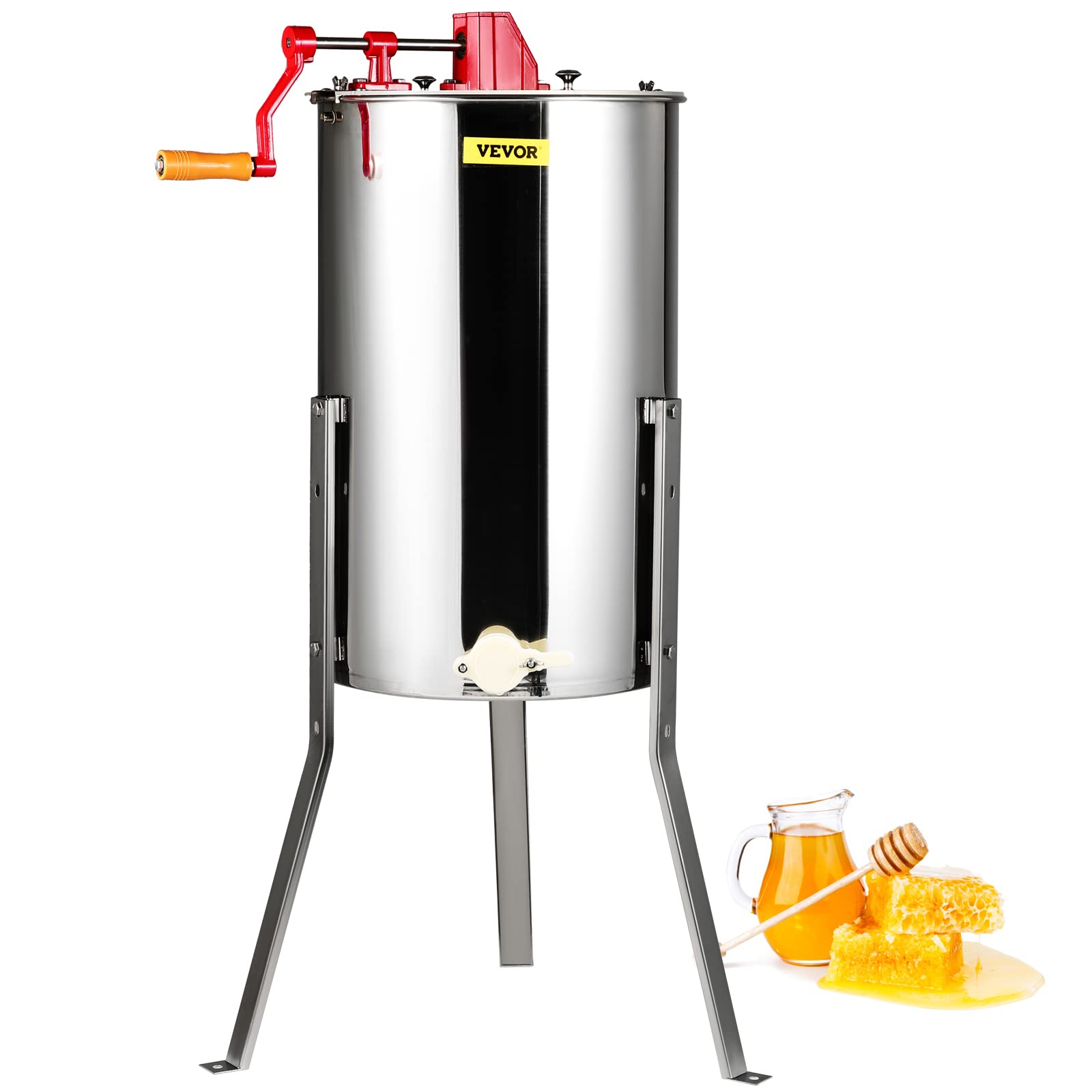 Vevor 3 Frame Honey Extractor, Stainless Steel Manual Beekeeping Extraction, Honeycomb Drum Spinner With Transparent Lid, Apiary