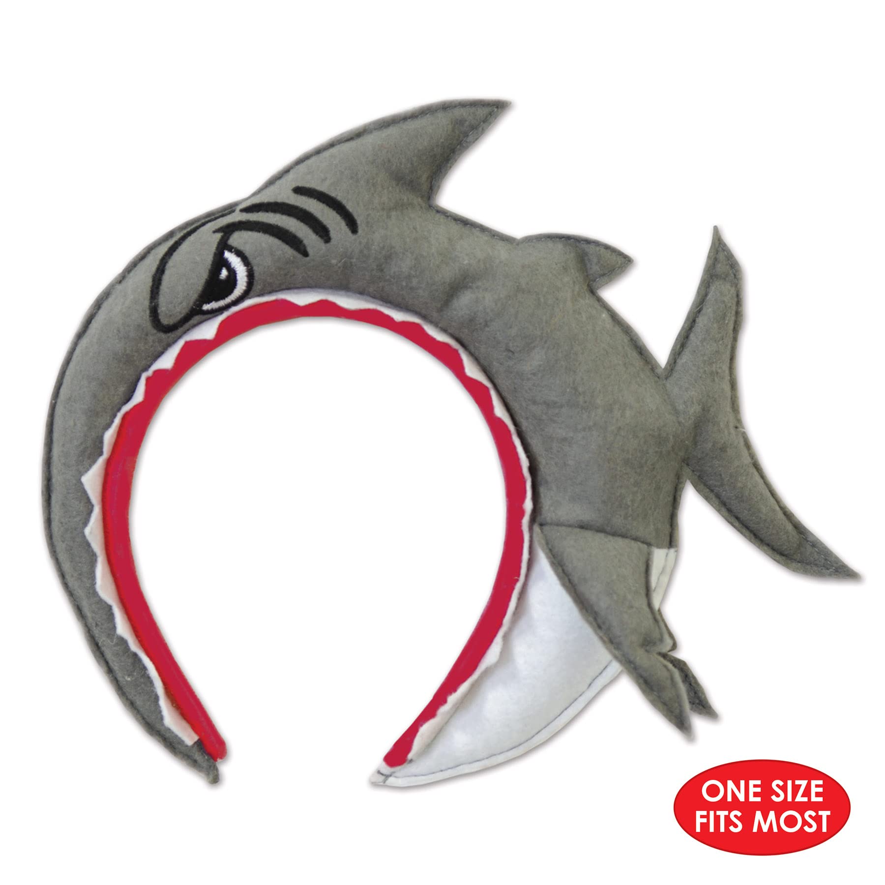 Beistle 60958 2 Piece Shark Headbands, Gray/White/Red/Black