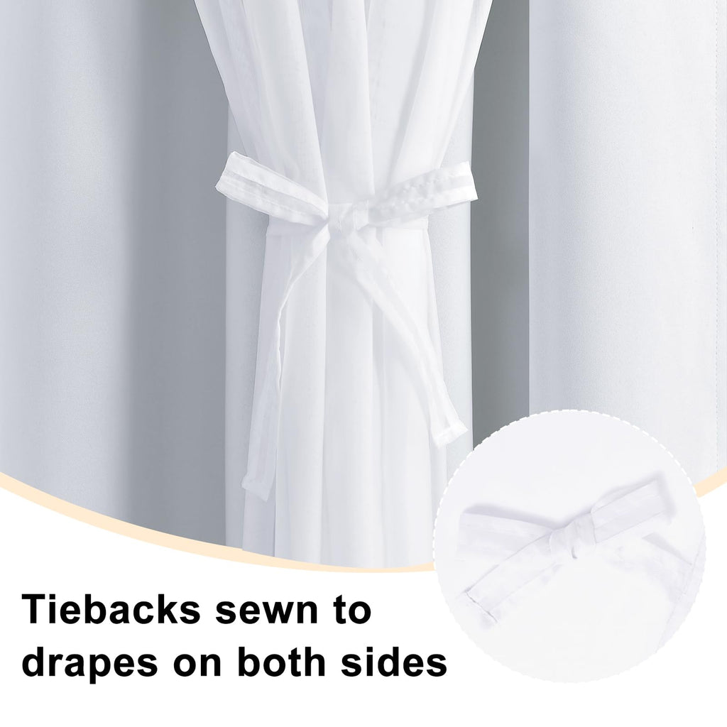 Hiasan Greyish White Blackout Curtains With Sheer, Thermal Insulated Privacy Double Layer Grommet Window Curtains For Bedroom, L