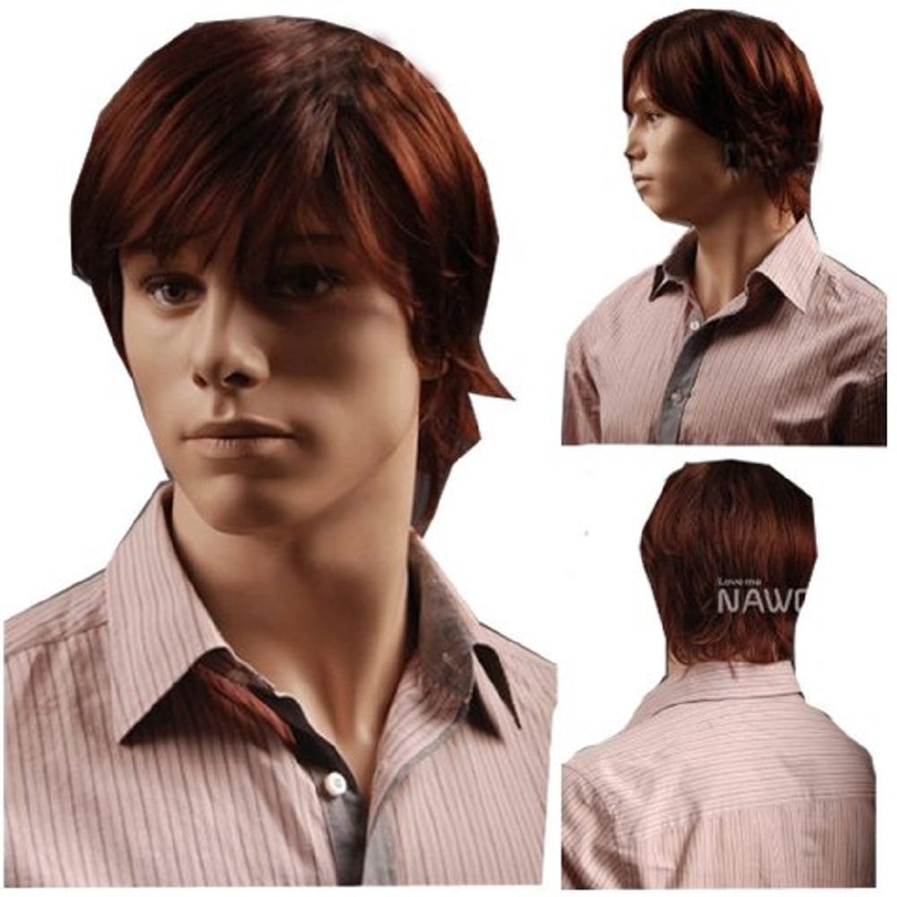 MELADY(Free Cap Fashion Casual Red-Brown Fluffy Short Straight Synthetic Men Office Hair Replacement Wigs