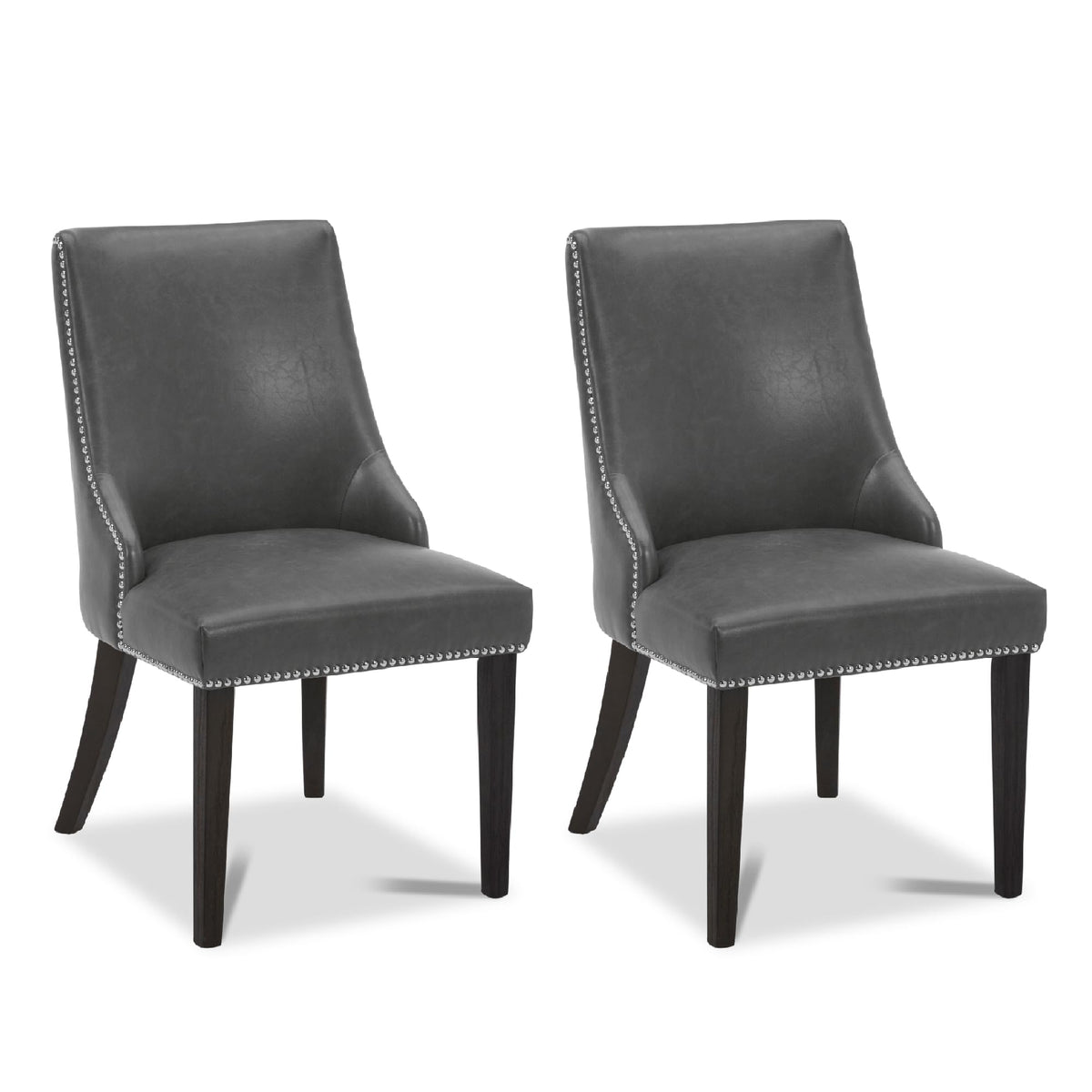Chita Farmhouse Dining Chairs With Nailhead Trim, Faux Leather High Back Upholstered Chairs, Dining Room Chairs Set Of 2, Gray