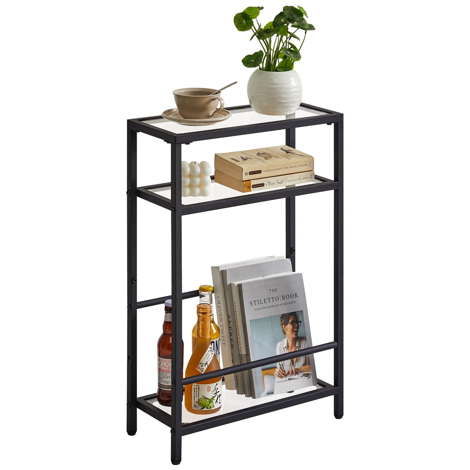 IBUYKE Narrow Side Table with Storage Shelf, 3 Tier Slim End Table,Modern Sofa Table, Small Nightstand, Telephone Table for Smal