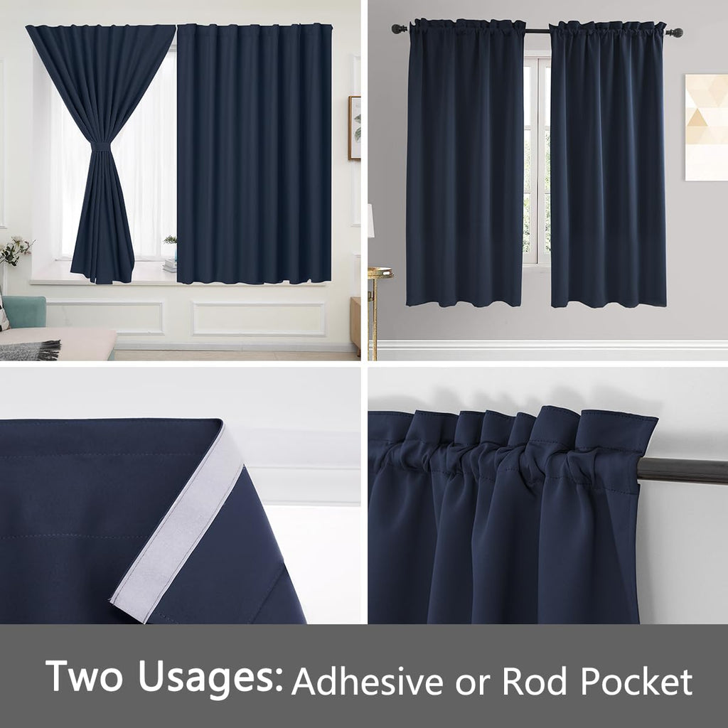 Muamar 2Pcs Blackout Curtains Privacy Curtains 63 Inch Length Window Curtains,Easy Install Thermal Insulated Window Shades,Stick