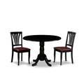 East West Furniture DLAV3-BLK-LC 3 Piece Dining Set Contains a Round Dining Room Table with Dropleaf and 2 Faux Leather Upholstered Kitchen Chairs, 42x42 Inch, Black