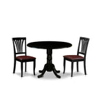 East West Furniture DLAV3-BLK-LC 3 Piece Dining Set Contains a Round Dining Room Table with Dropleaf and 2 Faux Leather Upholstered Kitchen Chairs, 42x42 Inch, Black