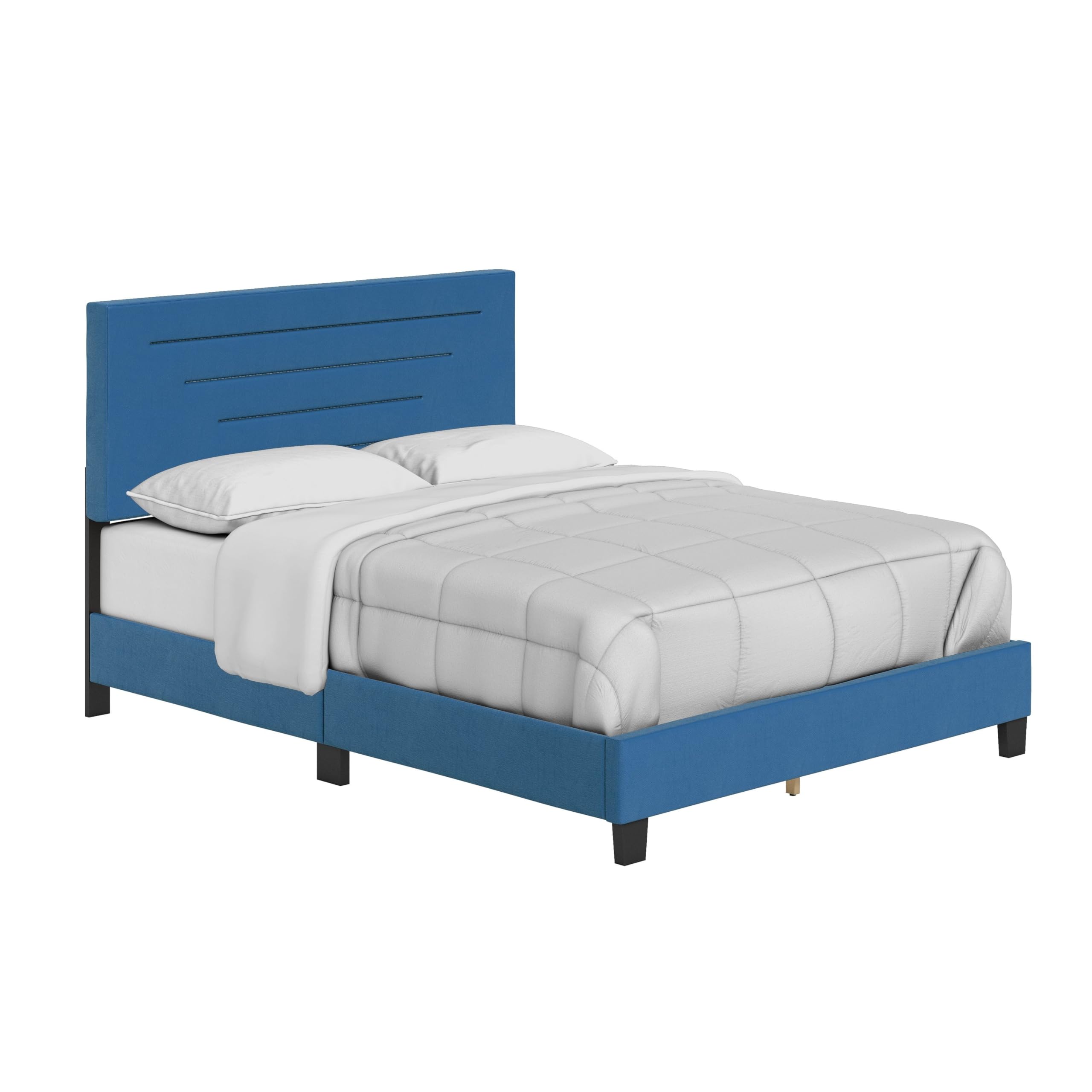 Boyd Sleep Luxenbourg Upholstered Platform Bed with Headboard and Durable Mattress Foundation with Strong Wood Slat Supports, Box Spring Required: Twin, Blue