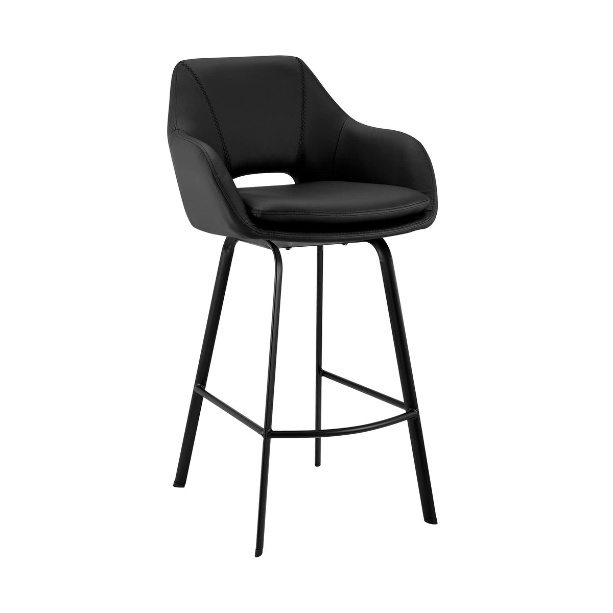 HomeRoots Metal, Faux Leather 30' Black on Black Faux Leather Comfy Swivel Bar Stool