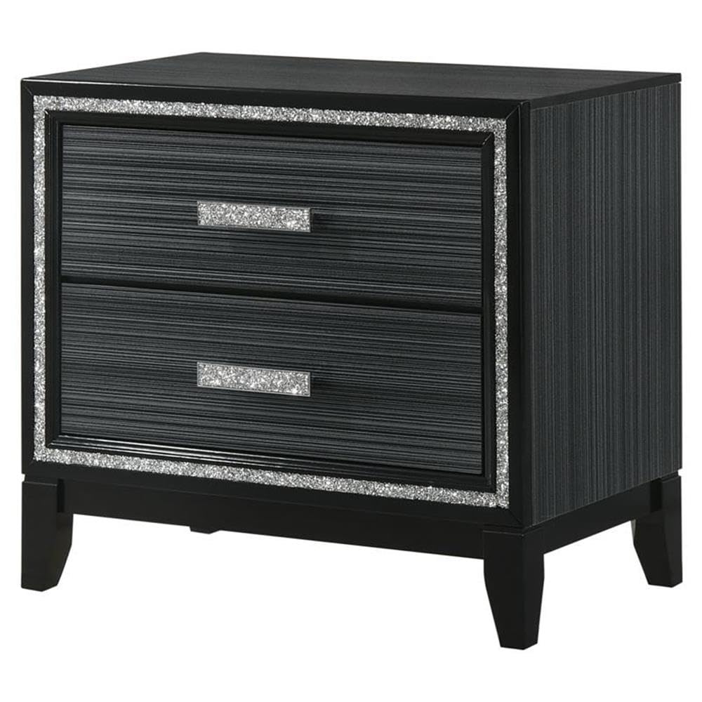 Acme Haiden Wooden 2-Drawer Nightstand with Silver Trim in Weathered Black