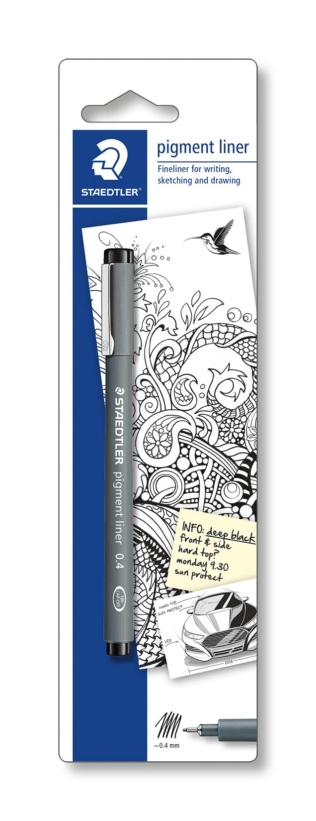 Staedtler 30804-9Bkd Pigment Liner Fineliner Pen For Writing & Technical Drawing - Black, 0.4Mm (Blistercard Of 1)