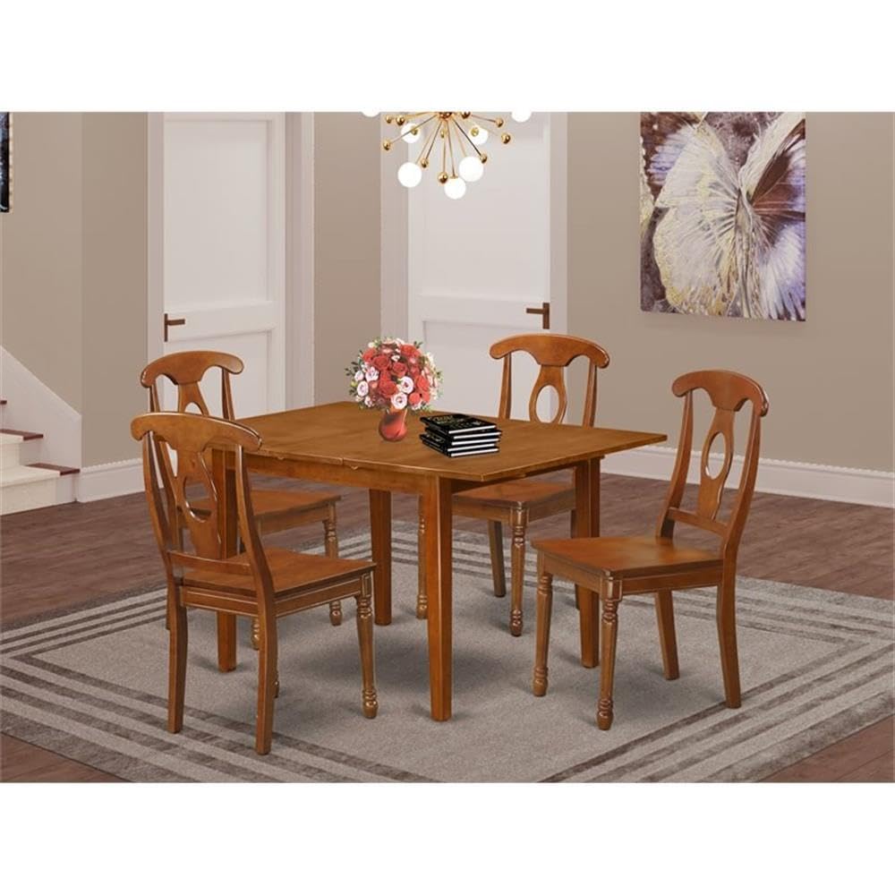 East West Furniture MLNA5-SBR-W 5 Piece Kitchen Table & Chairs Set Includes a Rectangle Dining Table with Butterfly Leaf and 4 Dining Room Chairs, 36x54 Inch, Saddle Brown