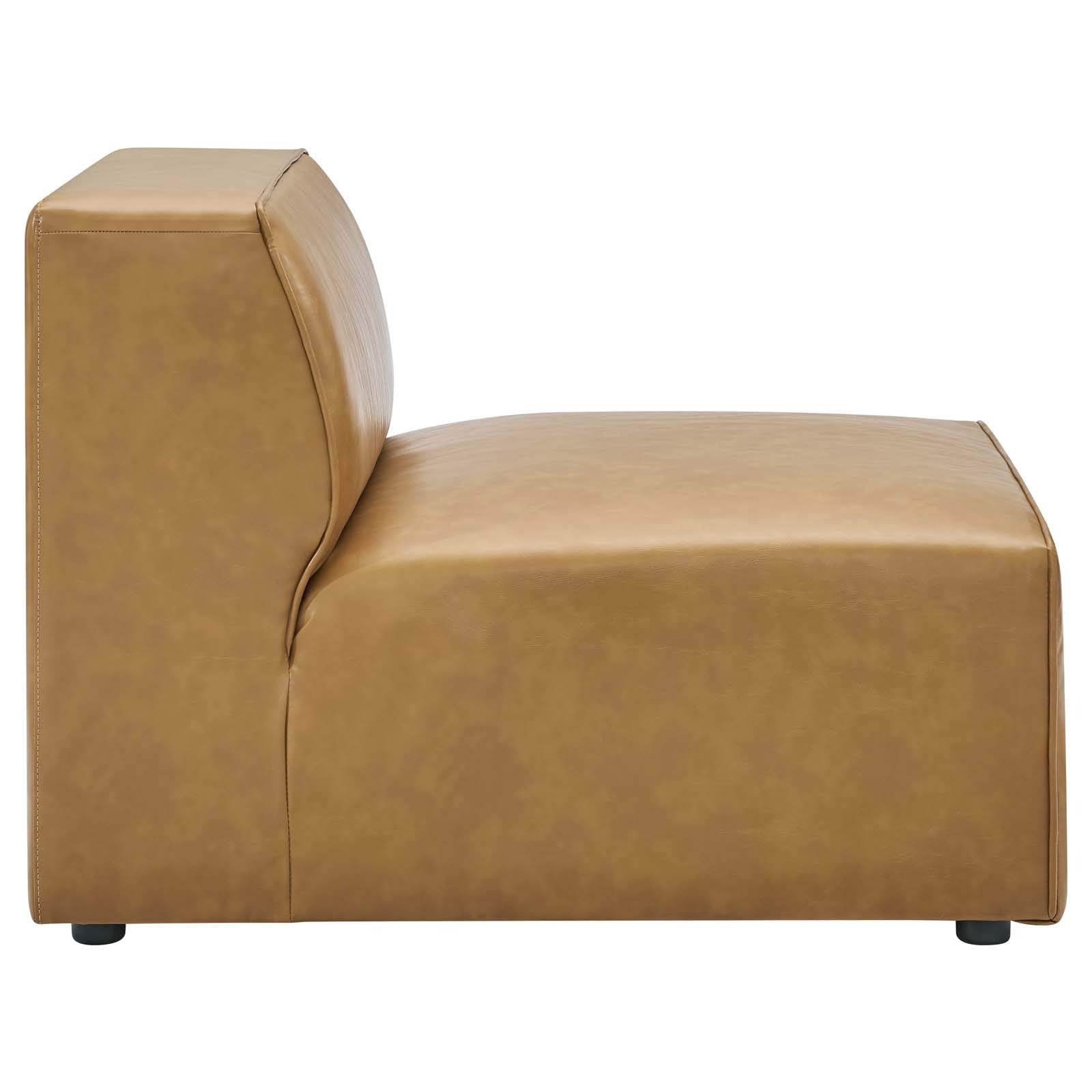 Modway Mingle Vegan Leather Sectional Sofa Armless Chair in Tan