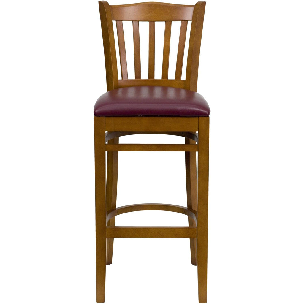 Flash Furniture HERCULES Series Vertical Slat Back Cherry Wood Restaurant Barstool - Burgundy Vinyl Seat