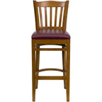 Flash Furniture HERCULES Series Vertical Slat Back Cherry Wood Restaurant Barstool - Burgundy Vinyl Seat