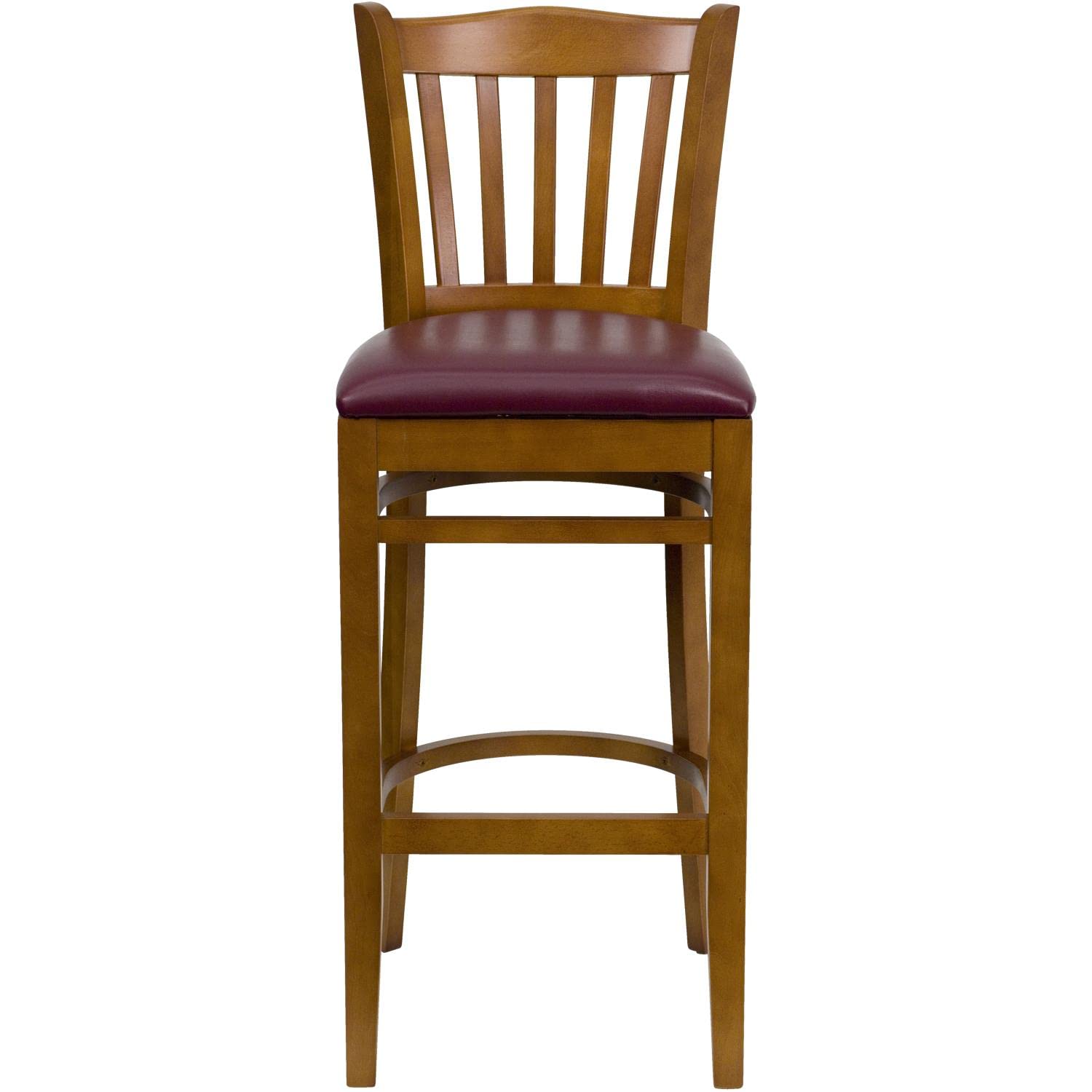 Flash Furniture HERCULES Series Vertical Slat Back Cherry Wood Restaurant Barstool - Burgundy Vinyl Seat