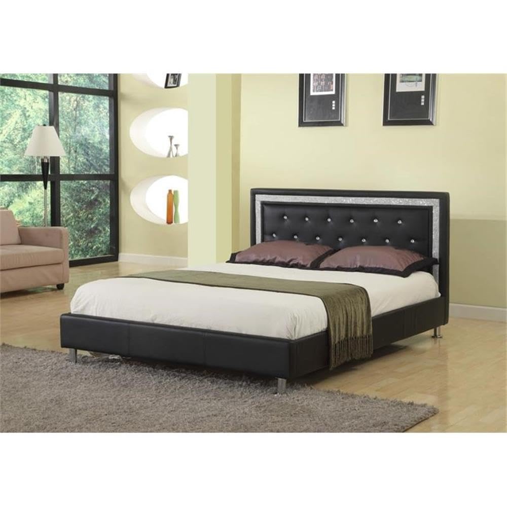 Best Master Furniture Bria Faux Leather Platform Bed, Queen, Black