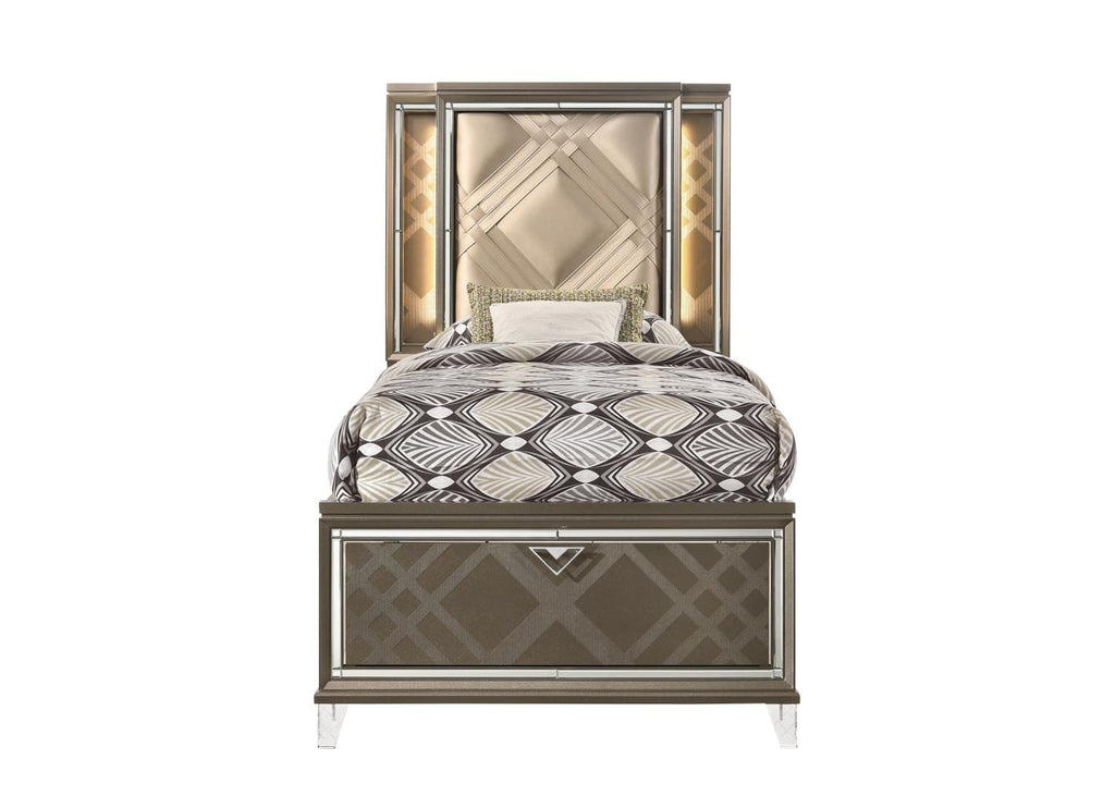 Acme Skylar Twin Faux Leather Storage Bed with LED in Dark Brown Champaign