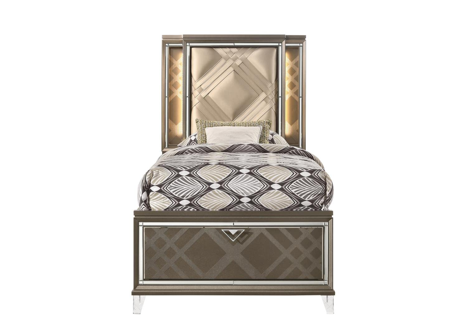 Acme Skylar Twin Faux Leather Storage Bed with LED in Dark Brown Champaign