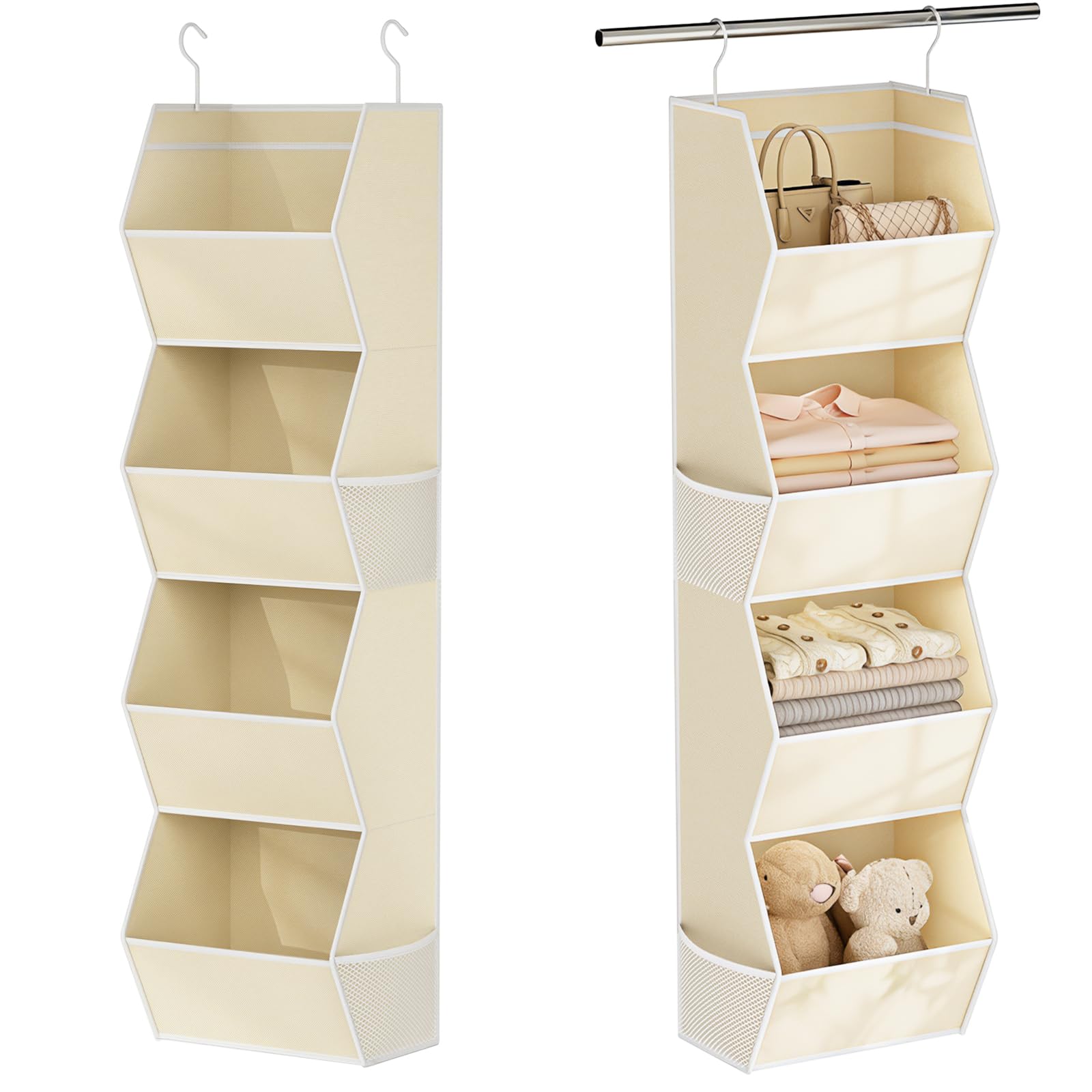 Hanging Closet Organizer 4 Shelf Collapsible Fabric Closet Organizers And Storage Hanging With Mesh Pocket For Clothes, Hanging 