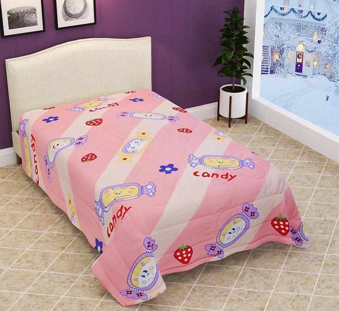 Sky Tex Peach Color 3D Prints Candy Printed 280 Tc Glace Cotton Single Bed Ac Reversible Comforter
