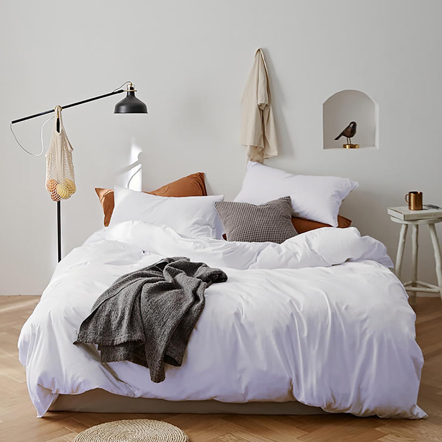 Karever White Linen Comforter Twin White Fluffy Comforter Twin Size Soft Durable White Comforter Set Kids Teens All White Twin C