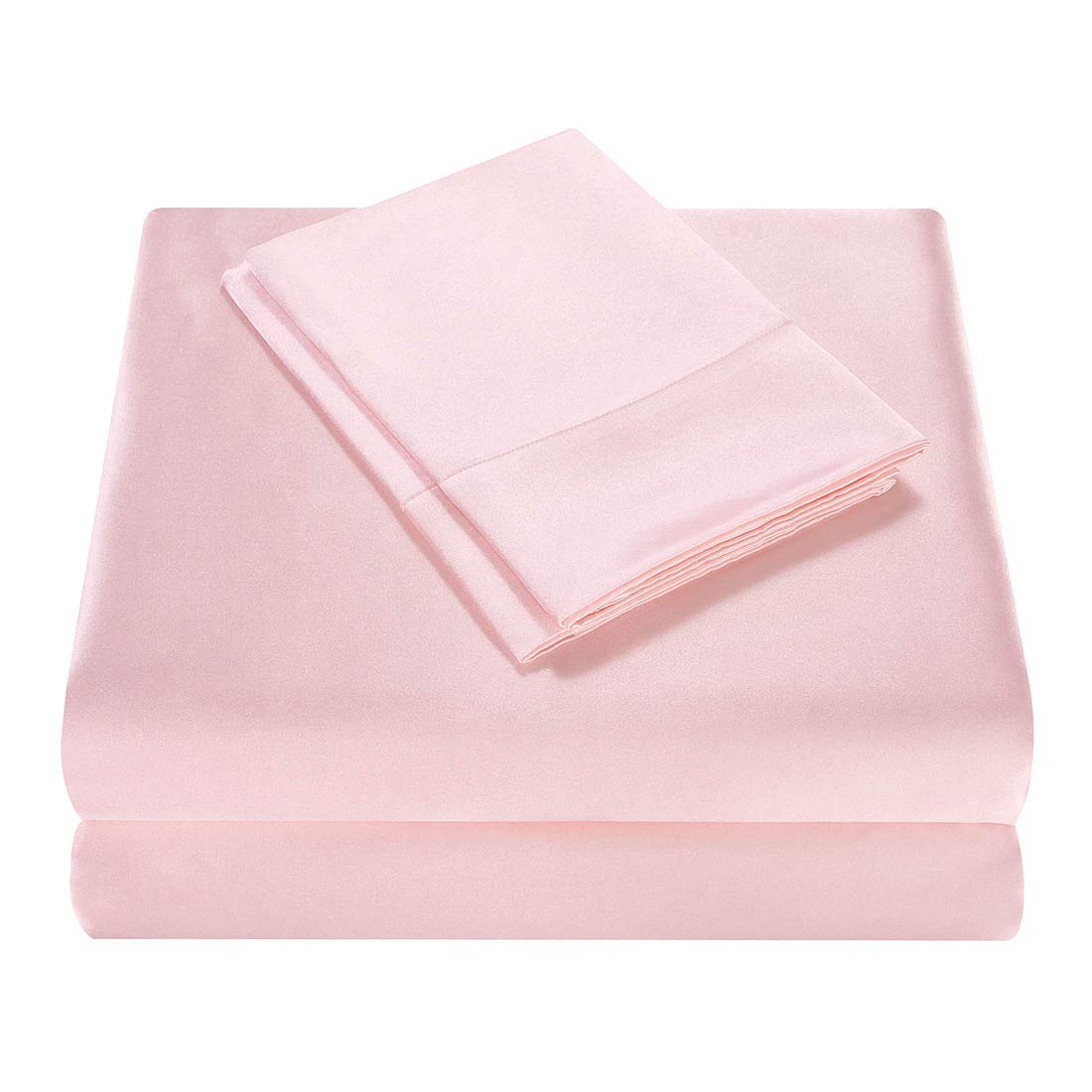 Homiest 4Pcs Satin Sheets Set Luxury Silky Satin Bedding Set With Deep Pocket, 1 Fitted Sheet + 1 Flat Sheet + 2 Pillowcases (Full Size, Blush Pink)