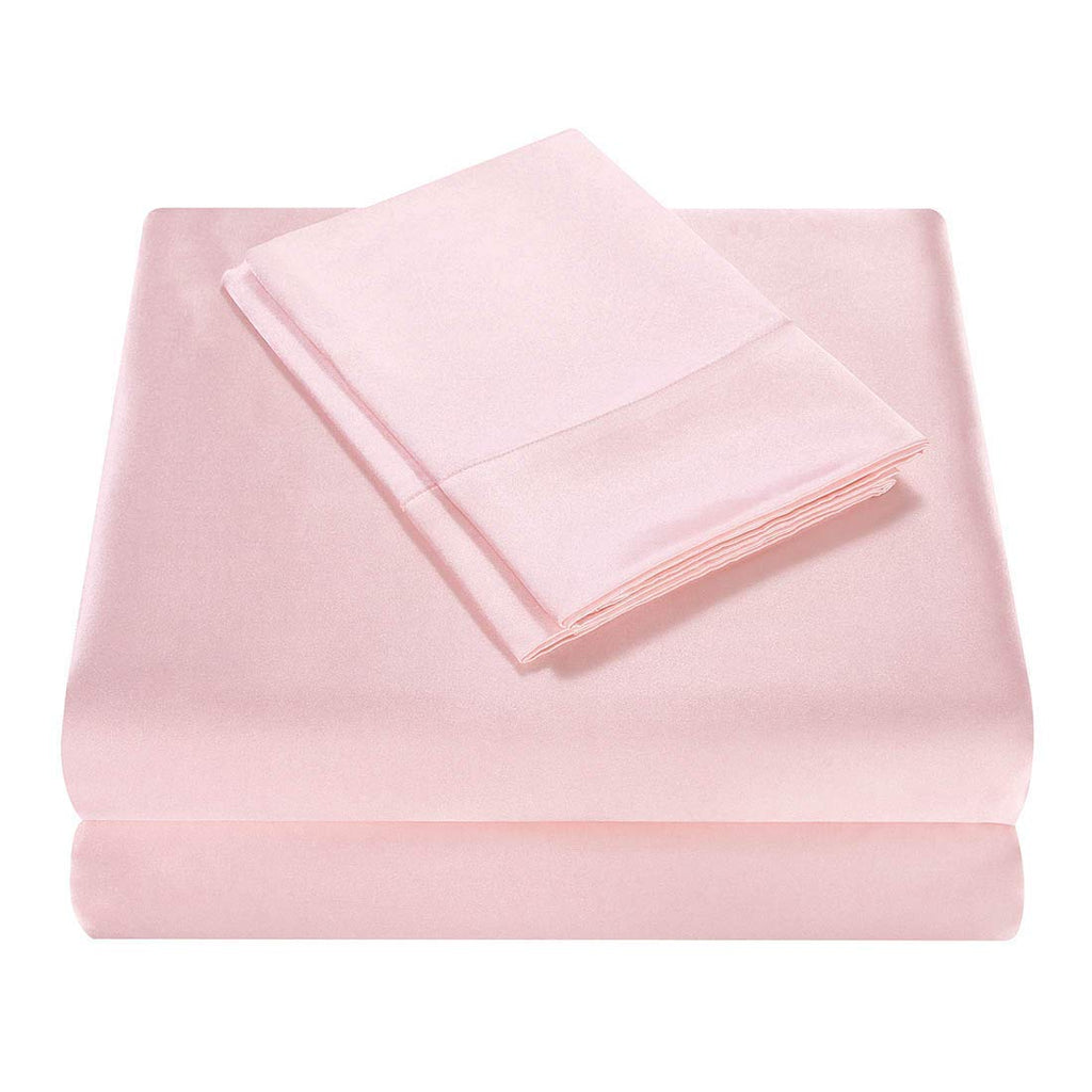 Homiest 4Pcs Satin Sheets Set Luxury Silky Satin Bedding Set With Deep Pocket, 1 Fitted Sheet + 1 Flat Sheet + 2 Pillowcases (King Size, Blush Pink)