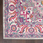 HomeRoots Light Grey/Pink 100% Polypropylene 5’ x 7’ Light Gray and Pink Medallion Area Rug