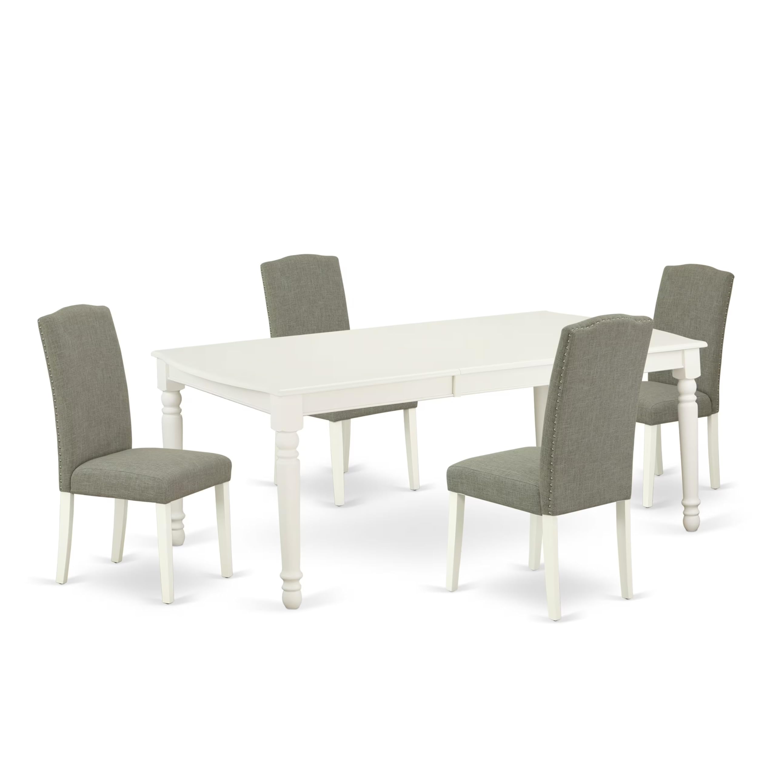 East West Furniture Doen5-Lwh-06 5 Piece Dining Set Includes A Rectangle Dining Room Table With Butterfly Leaf And 4 Dark Shitake Linen Fabric Upholstered Chairs, 42X78 Inch, Linen White
