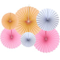 Pop The Party Pastel Paper Fan Decoration Set (Pack of 6) | Pink, Peach & White Hanging Fans for Birthday, Baby Shower, Annivers