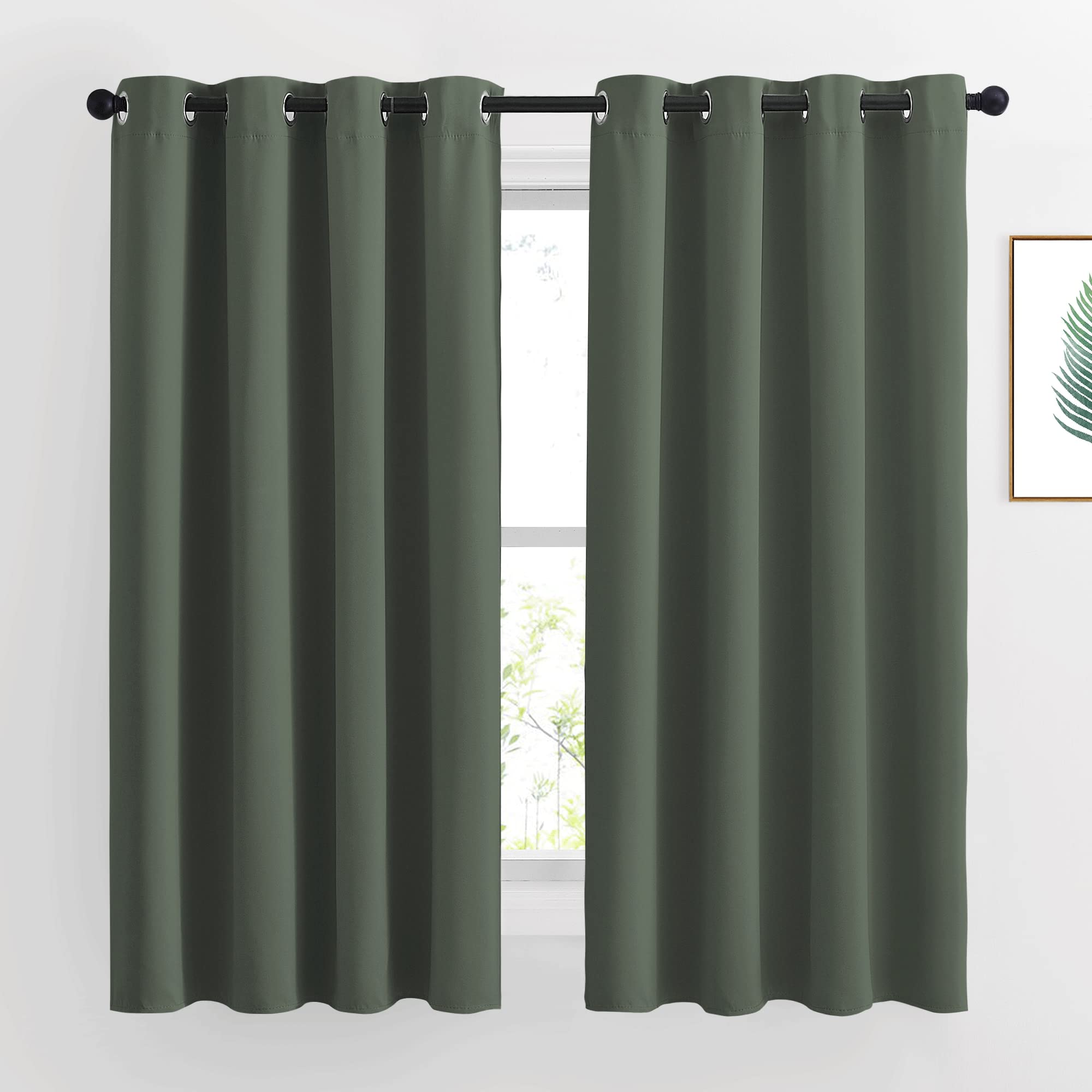 Nicetown Bedroom Curtains 63 Inch Length 2 Panels - Grommet Top Blackout Room Darkening Sound Reduction Privacy Thermal Drapes F