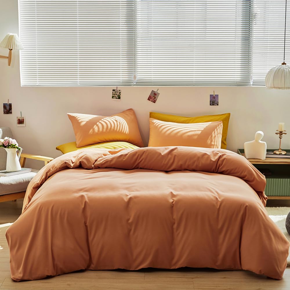 Clothknow Orange Queen Comforter Set 3Pcs Peach Pink Bedding Comforter Sets Coral Comforter Queen Soft Cozy Light Orange Comfort