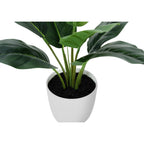 Monarch Specialties I 9502 Artificial Plant 17" Aureum Green Leaves Metal White Pot