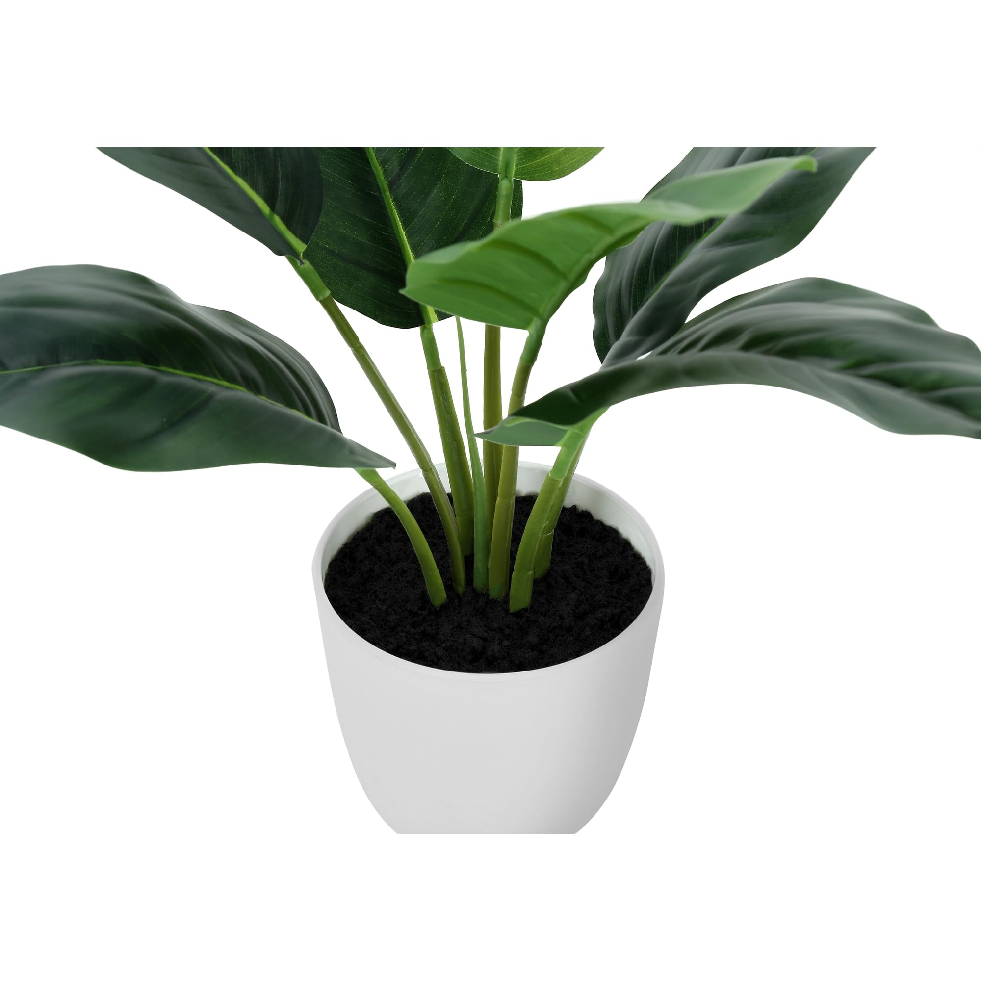 Monarch Specialties I 9502 Artificial Plant 17" Aureum Green Leaves Metal White Pot